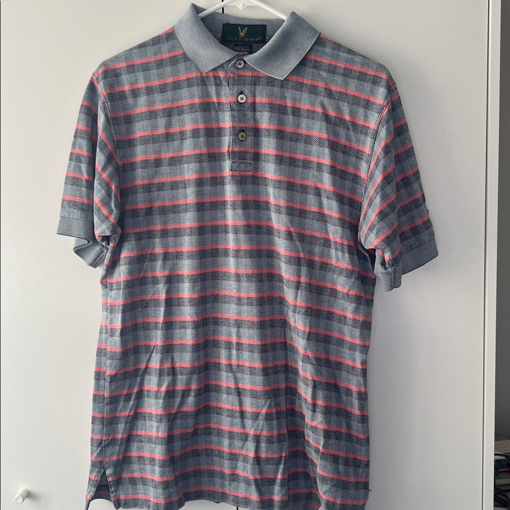 Lyle & Scott Gray and Pink Striped Polo Shirt